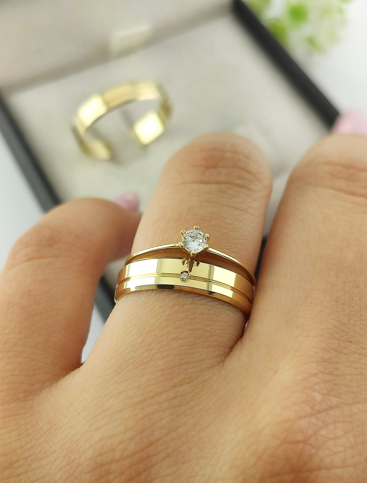 Alianças Noivado e Casamento Banhado a Ouro18k