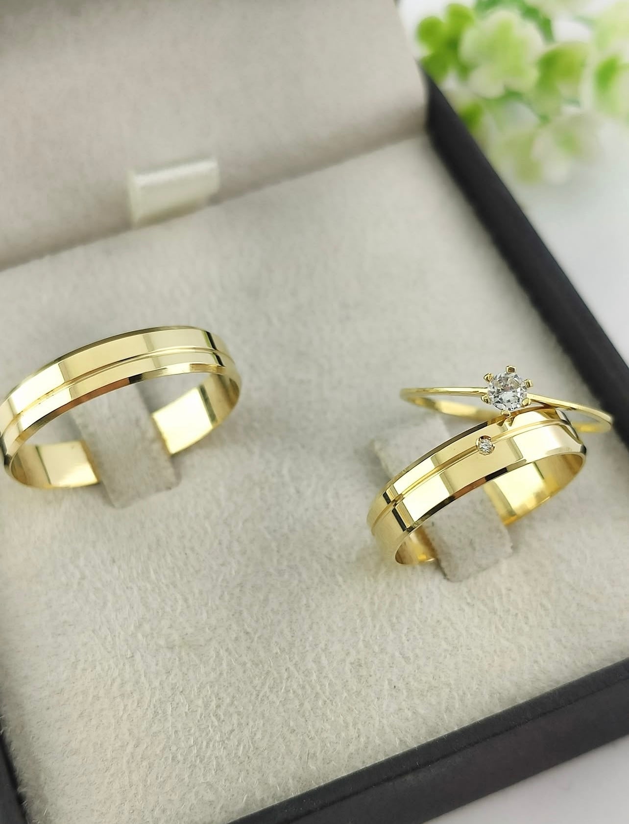 Alianças Noivado e Casamento Banhado a Ouro18k